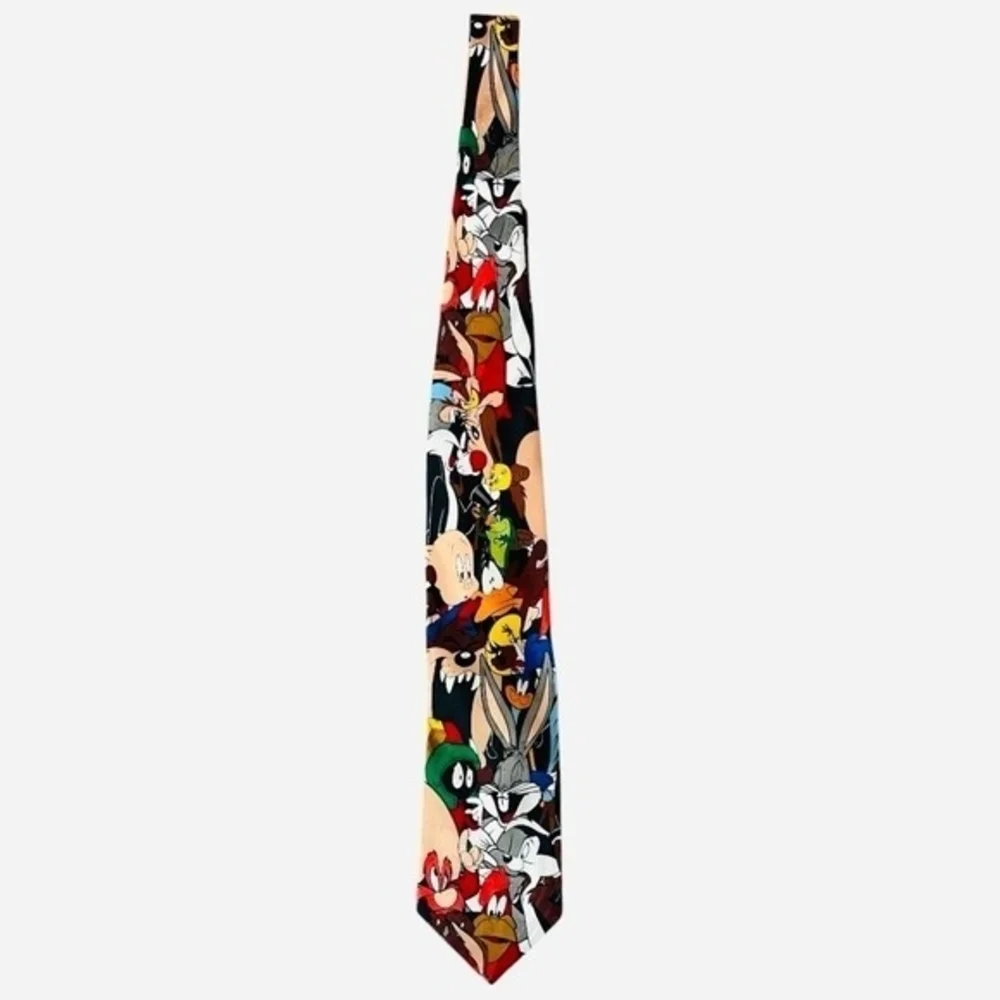 Vintage Looney Tunes Mania Bugs Bunny Daffy Duck Multicolor Cartoon Men Neck Tie